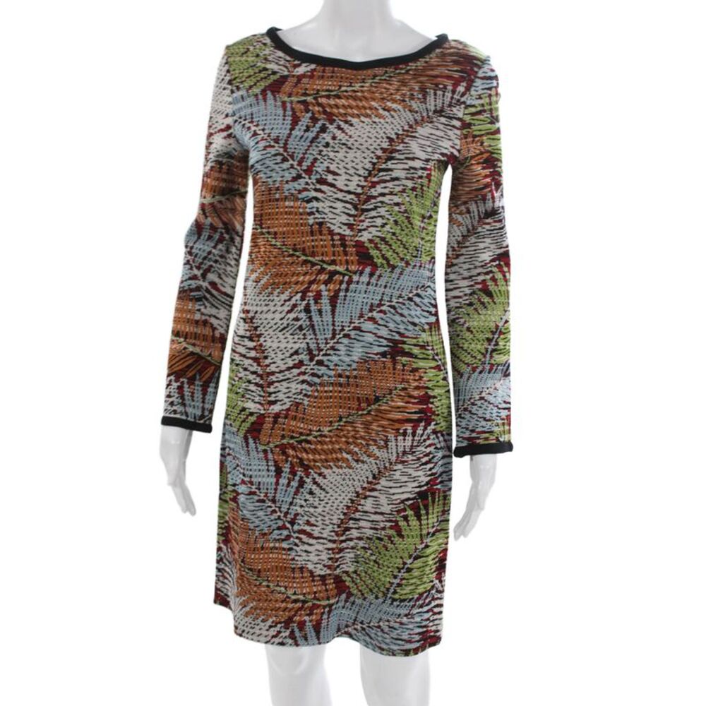 Missoni Womens Shift Dress Multicolor Boat Neck Long Sleeve Short Size 40